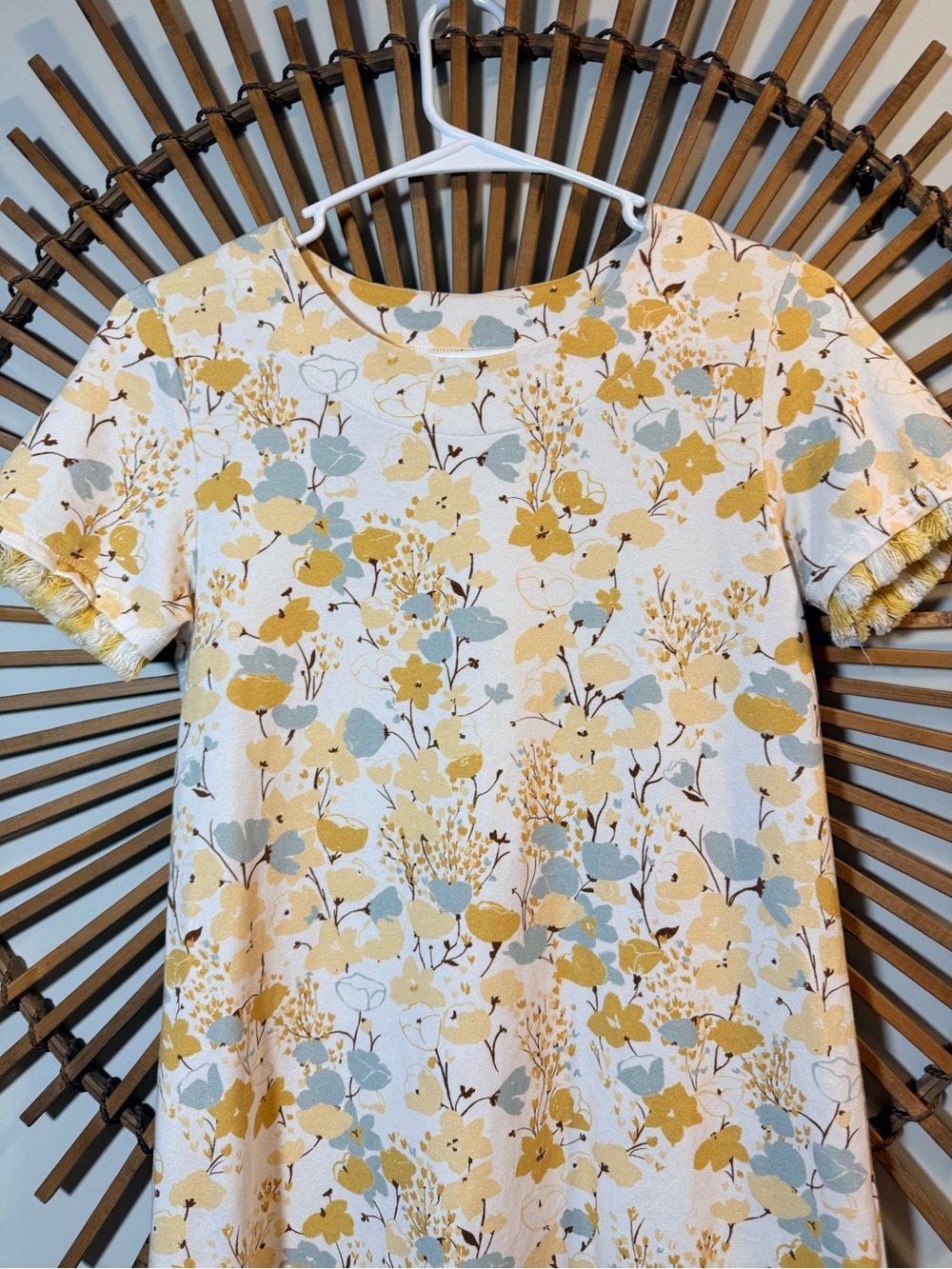 Spartina Women’s Yellow Floral Print Cotton Shift Dress w Fringe Summer Preppy - Picture 4 of 14